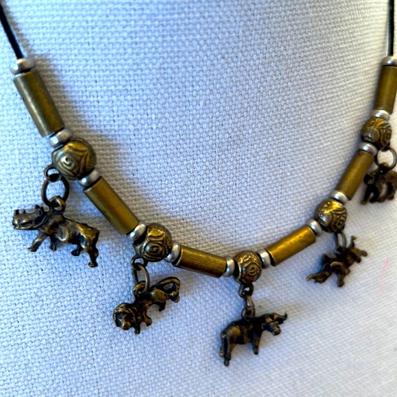 Cute Set: Brass Cast Animal Charms Necklace & Bracelet Set, elephant, leopard… - Picture 3 of 6